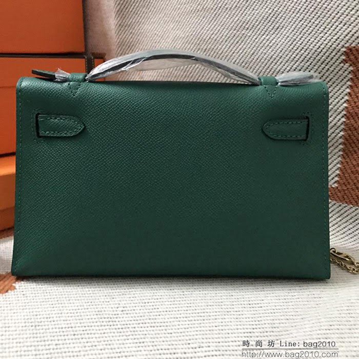 HERMES愛馬仕 凱莉包 mini kelly一代 墨綠epsom皮 夏天首選手包款 可手提肩背  Ama1332
